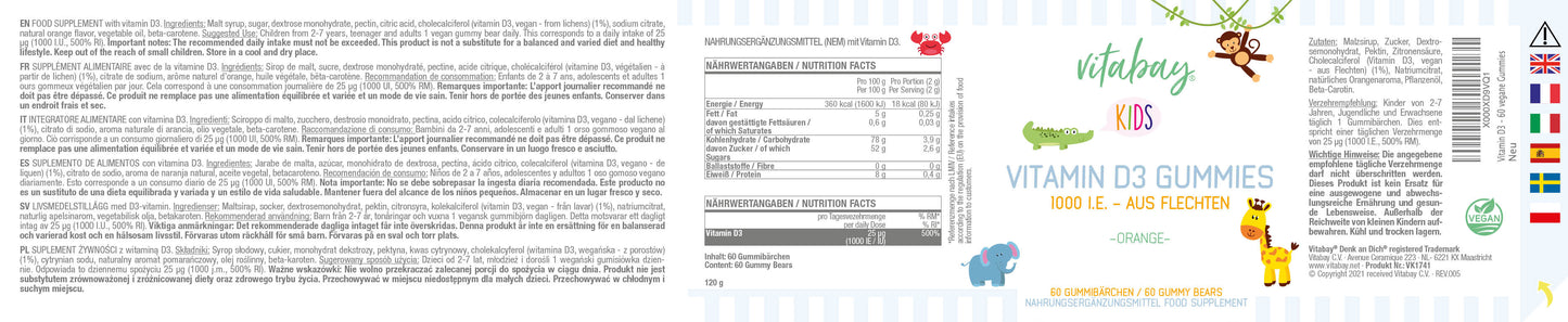 Vitamin D3 1000 IE - 120 vegane Gummibärchen für Kinder