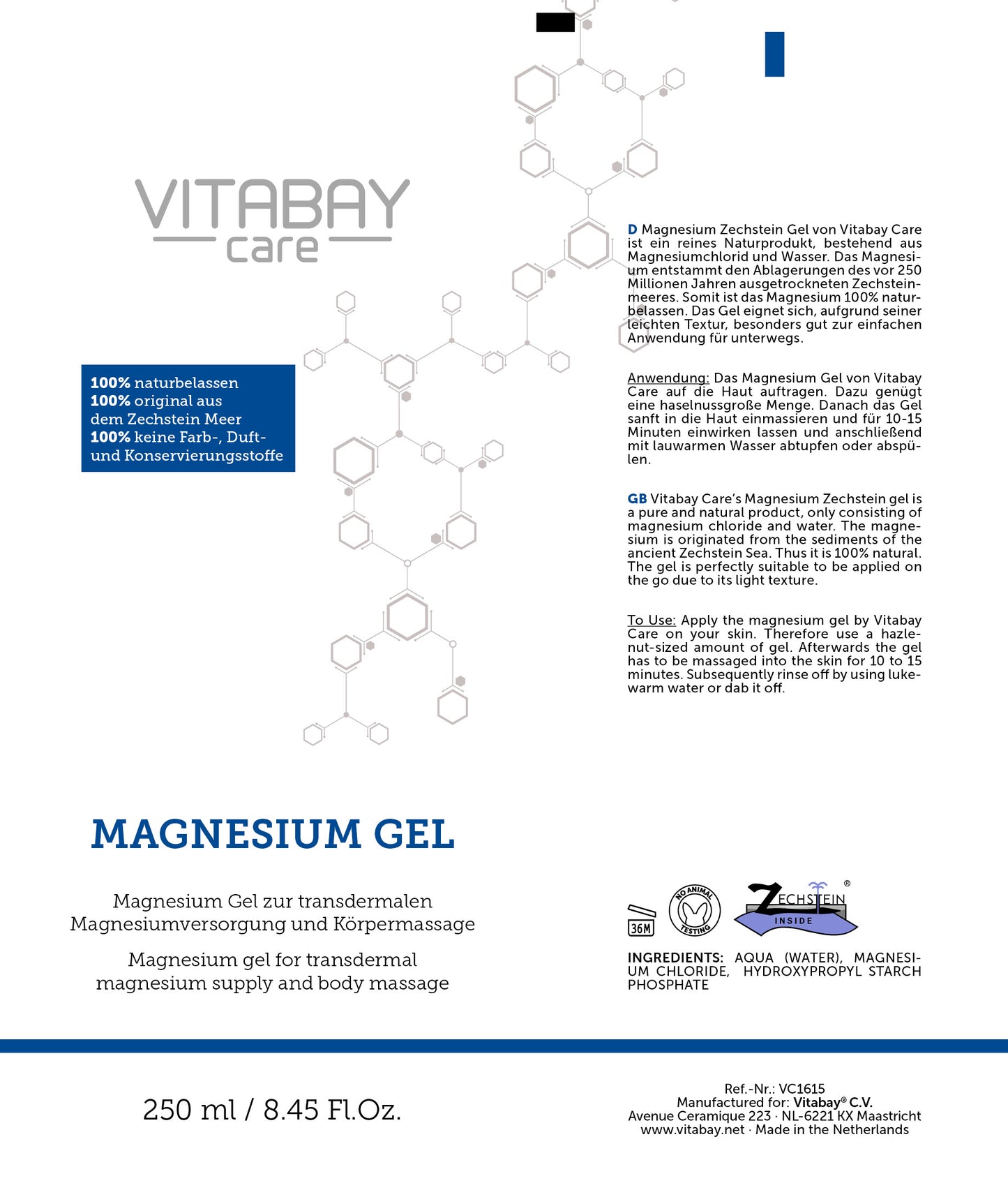 Original Zechstein Magnesium Gel - Magnesiumchlorid - dermatologisch klinisch getestet (250 ml)