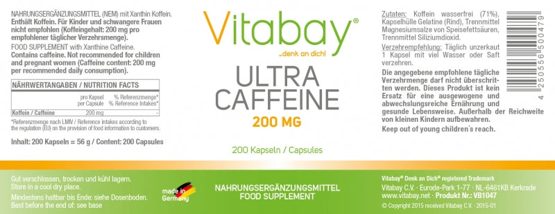 Ultra Caffeine - 200 mg - 200 Kapseln