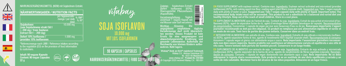 Soja-Isoflavon mit 10% Isoflavonen pro Kapsel - 90 vegane Kapseln