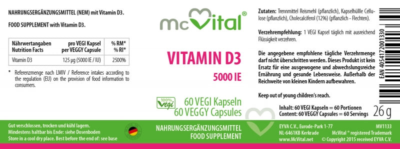 Vitamin D3 5000 I.E. Depot - 60 vegane Kapseln