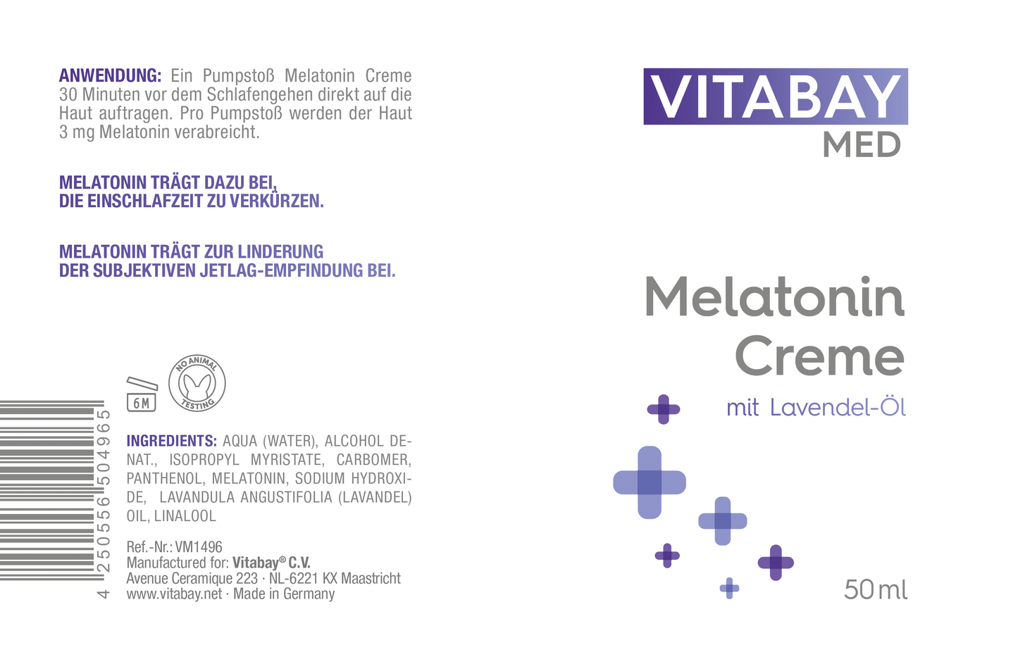 Melatonin Creme 3 mg - 50 ml - mit Lavendel Öl