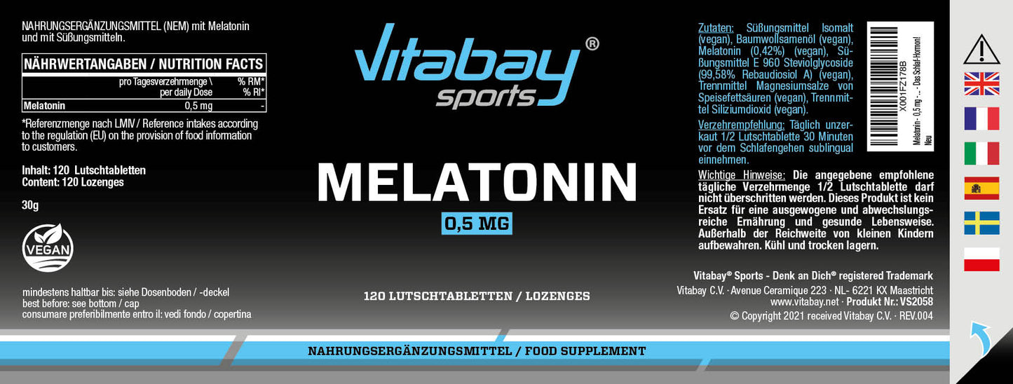 Melatonin 0,5mg - 120 vegane Lutschtabletten - Das Schlaf-Hormon!