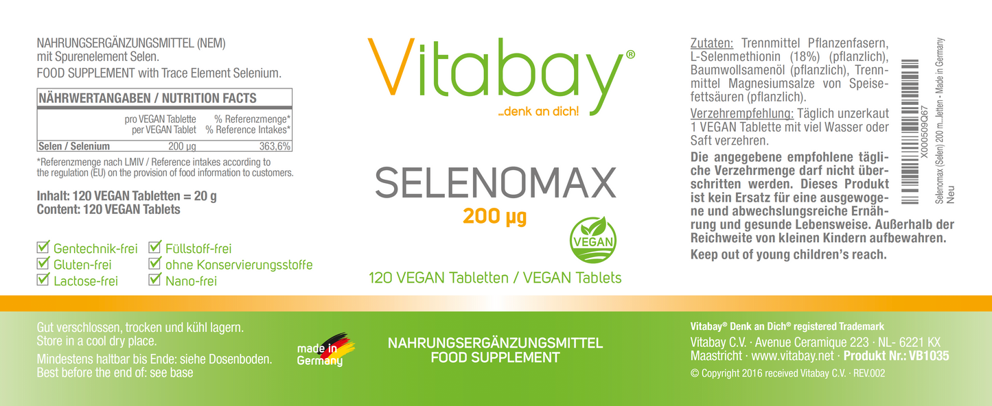 Selen 200 mcg - 120 vegane Tabletten