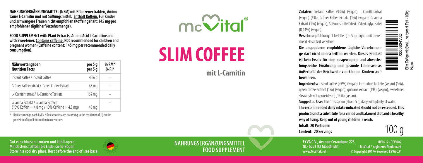 Slim Coffee mit L-Carnitin - 100g veganes Pulver