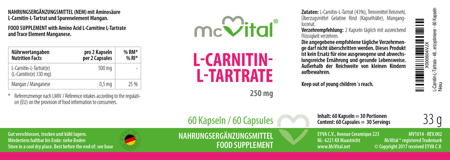 L-Carnitin- L-Tartrate - 250mg 60 Kapseln