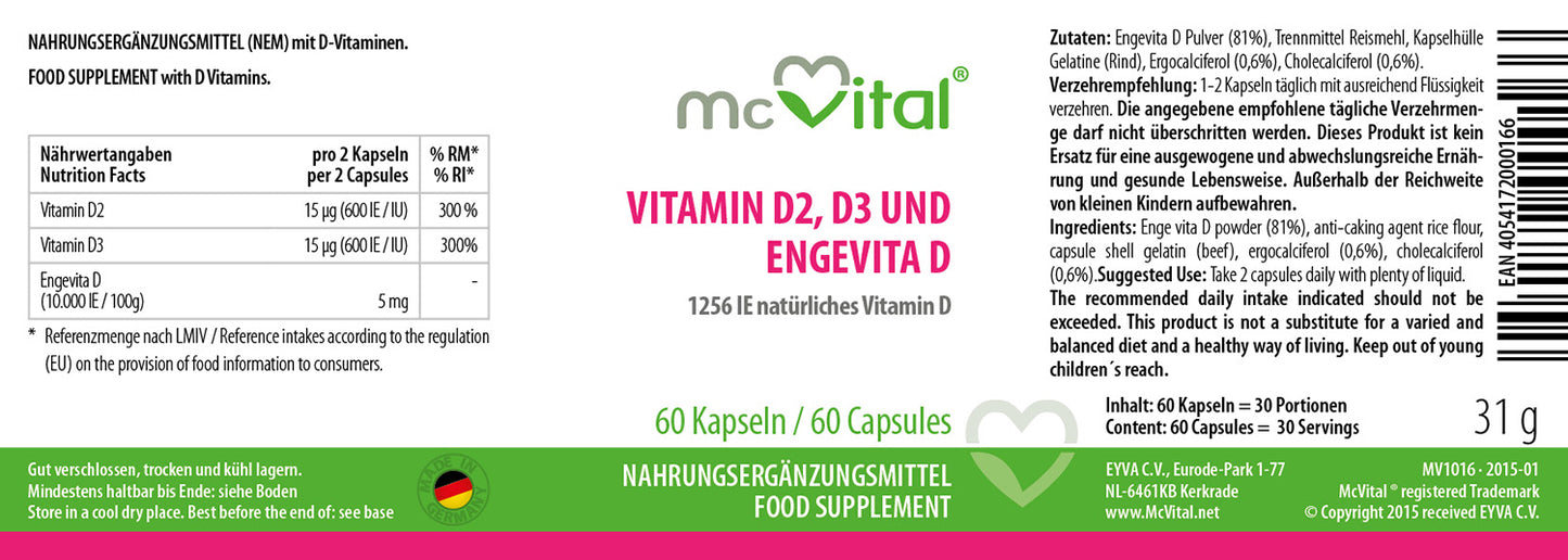 Vitamin D2, D3 und Engevita D - 60 Kapseln