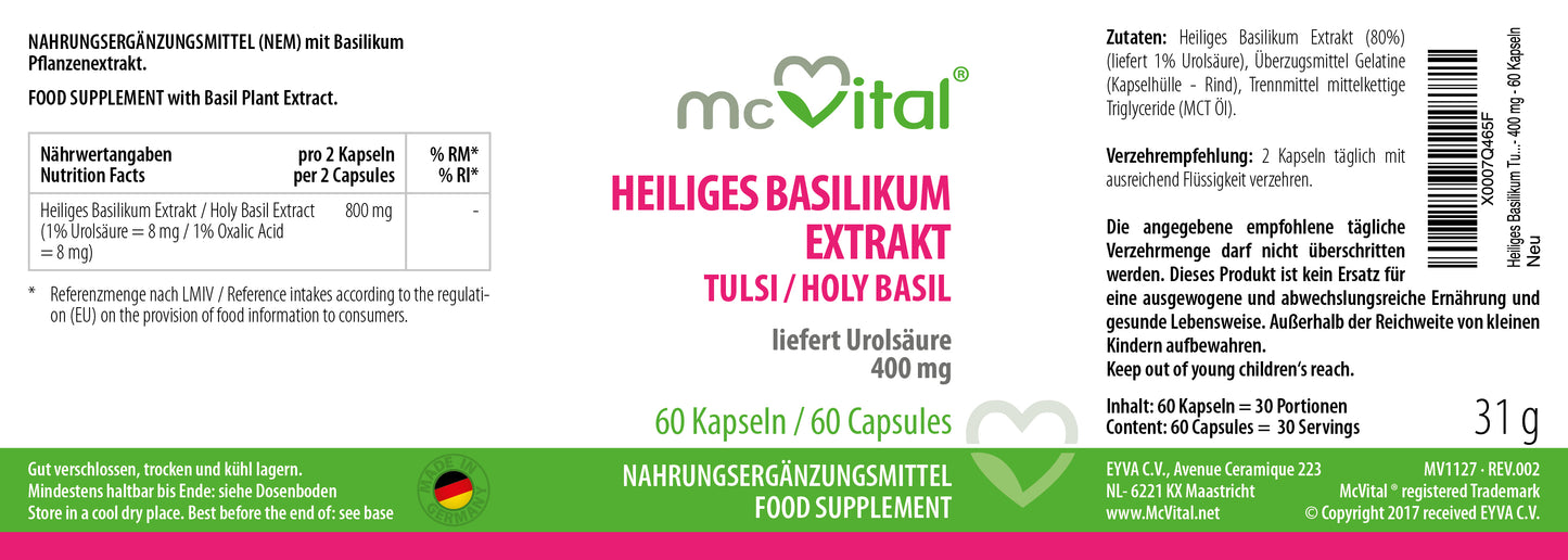 Heiliges Basilikum Extrakt - 400 mg - 60 Kapseln