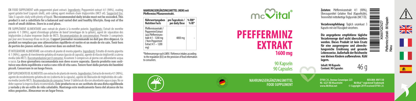 Pfefferminz Extrakt 1600 mg - 90 Kapseln