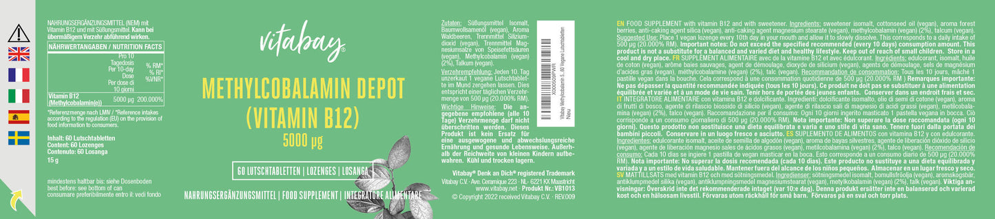 Vitamin B12 Depot 5000 mcg - 60 vegane Lutschtabletten