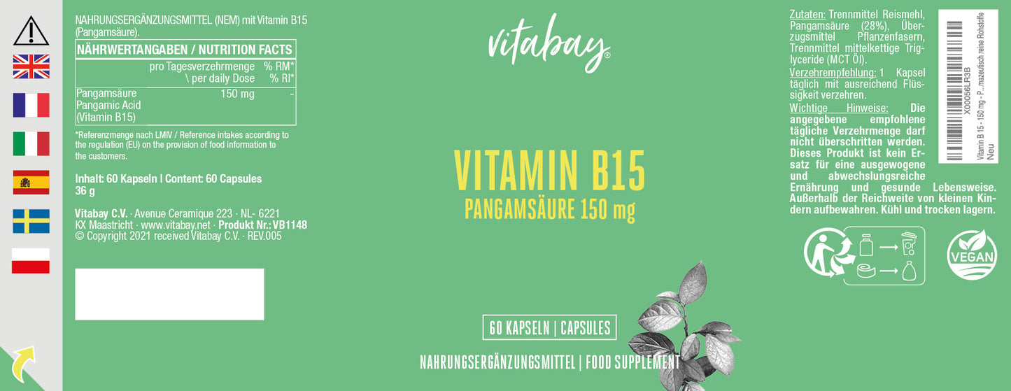 Vitamin B 15 (Pangamsäure) 150 mg  - 60 vegane Kapseln