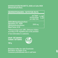 MSM (Methylsulfonylmethan) 1000 mg - organischer Schwefel - 120 vegane Tabletten