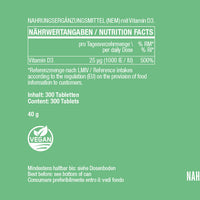 Vitamin D3 1.000 I.E. - 300 vegane Tabletten