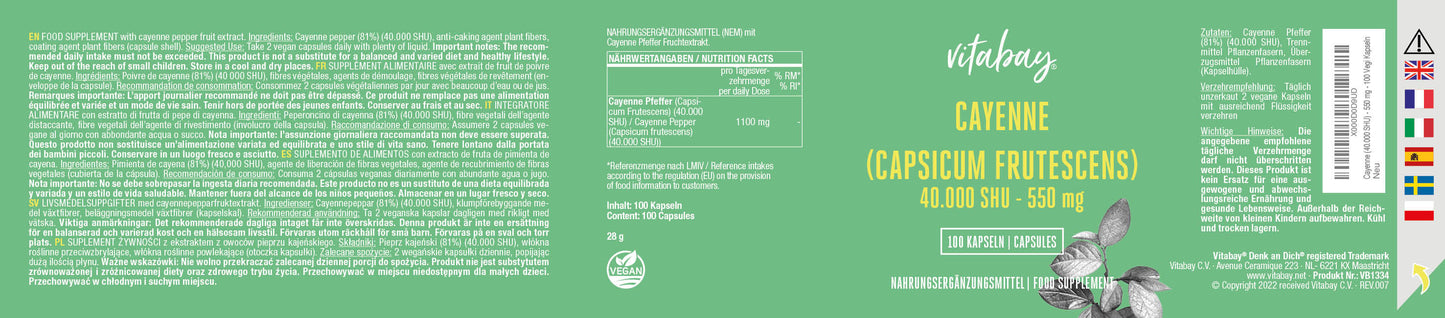 Cayenne (40.000 SHU) - 550 mg – 100 vegane Kapseln