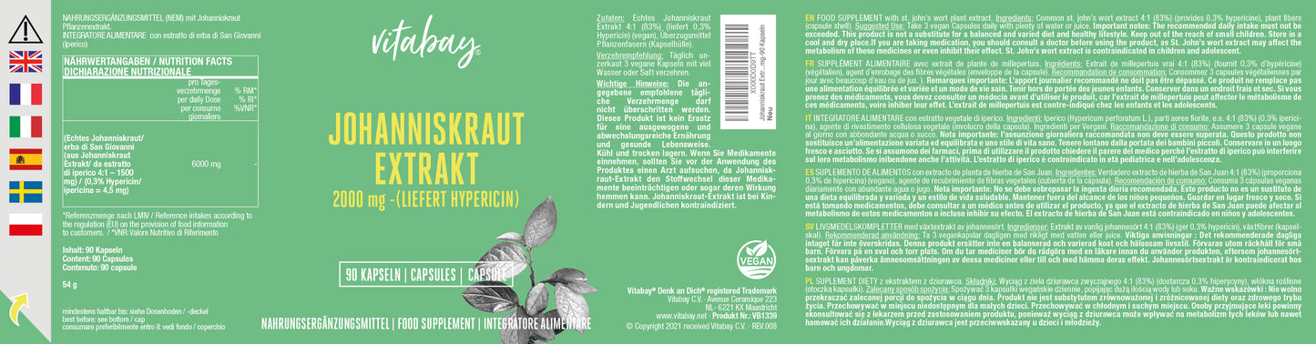 Johanniskraut Extrakt 2000 mg - 90 vegane Kapseln
