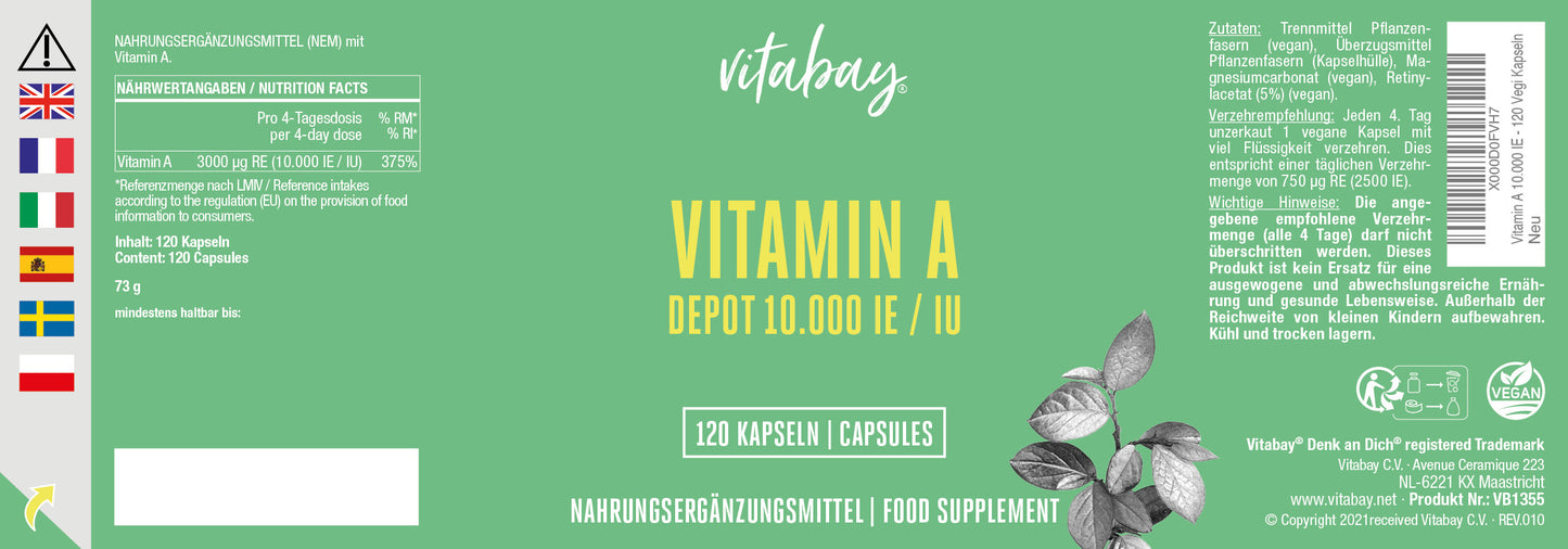 Vitamin A Depot 10.000 IE - 120 vegane Kapseln