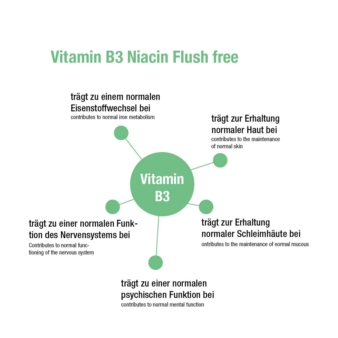 Vitamin B3 Niacin Flush free 500 mg 90 vegane Kapseln Vitabay