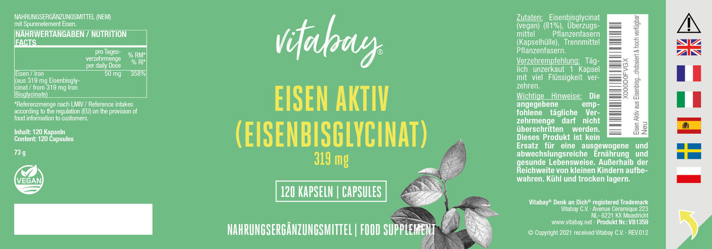 Eisen (Eisenbisglycinat) - 319 mg - 120 vegane Kapseln