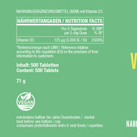 Vitamin D3 Depot 5.000 I.E. - 500 vegane Tabletten