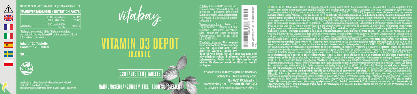 Vitamin D3 Depot 10.000 I.E. - 120 vegane Tabletten