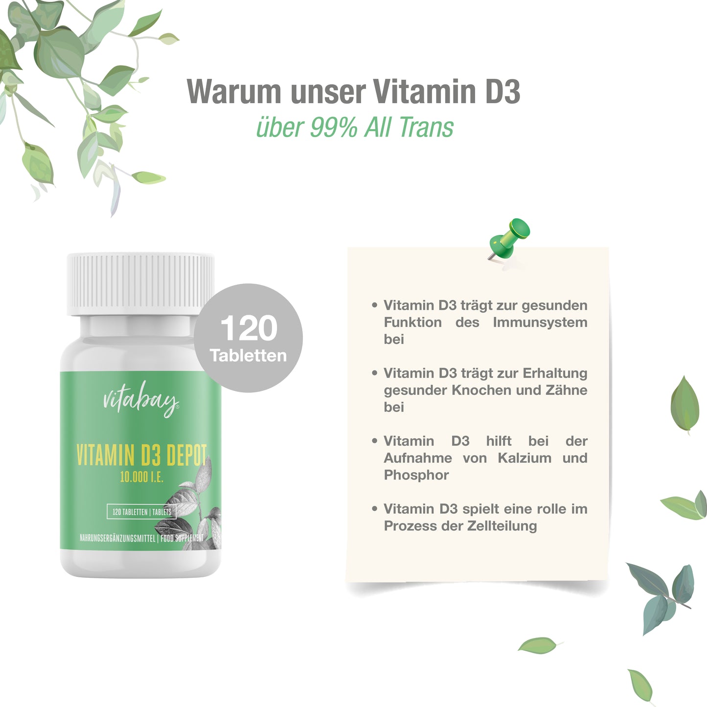 Vitamin D3 Depot 10.000 I.E. - 120 vegane Tabletten