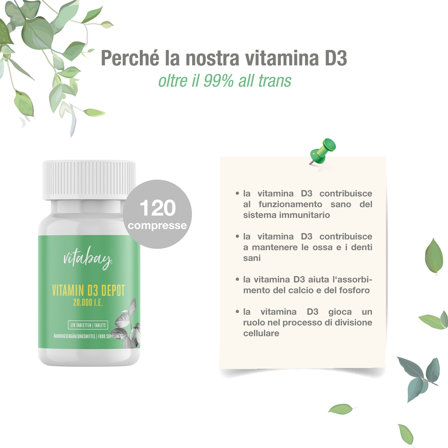 Vitamin D3 Depot 20.000 I.E. - 120 vegane Tabletten