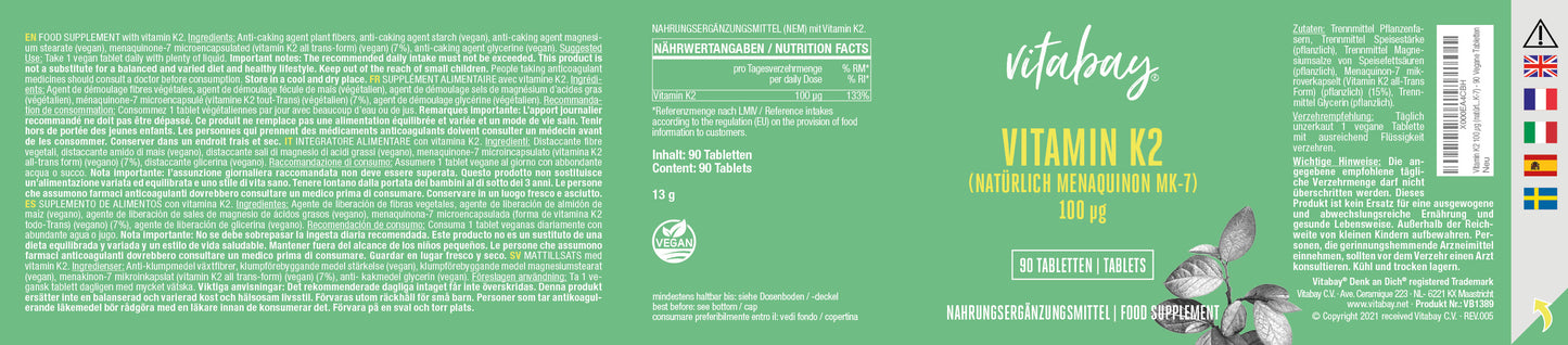 Vitamin K2 100 µg - 90 vegane Tabletten