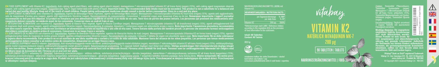 Vitamin K2 MK-7 200 µg - 90 vegane Tabletten