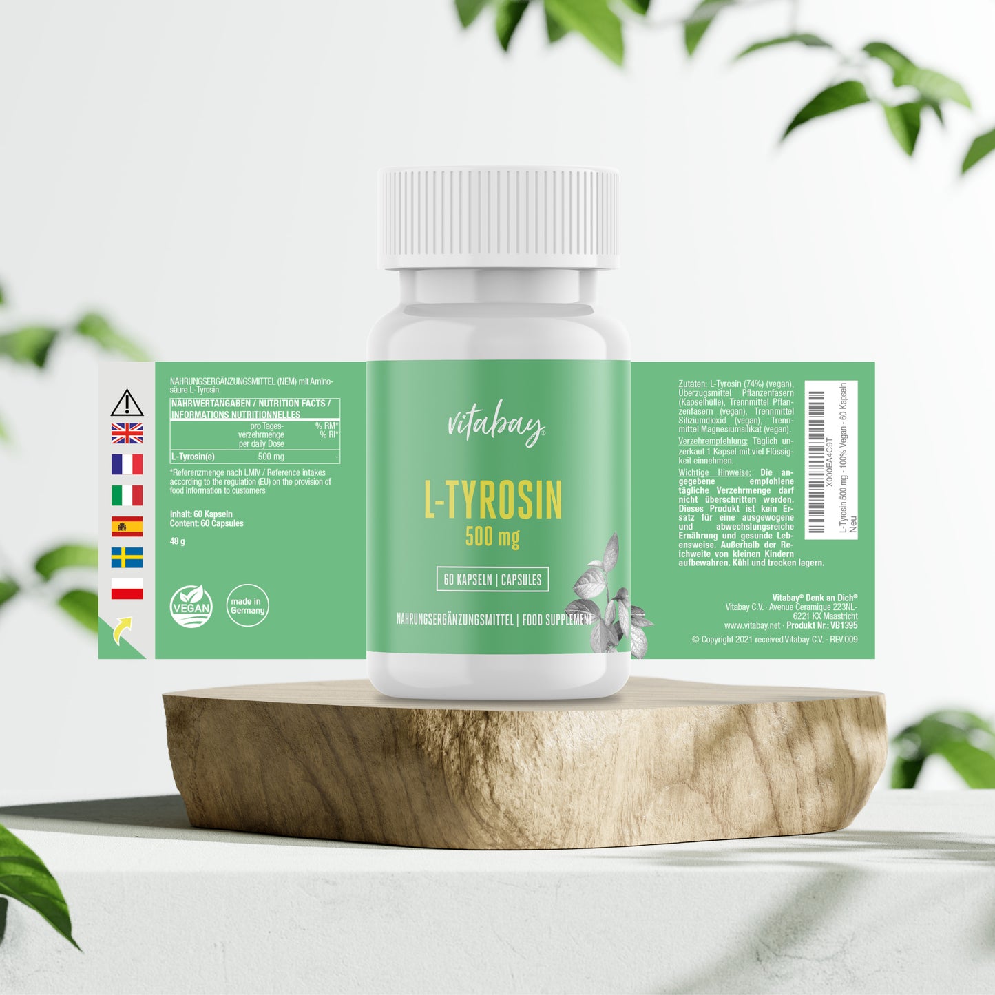 L-Tyrosin 500 mg - 60 vegane Kapseln