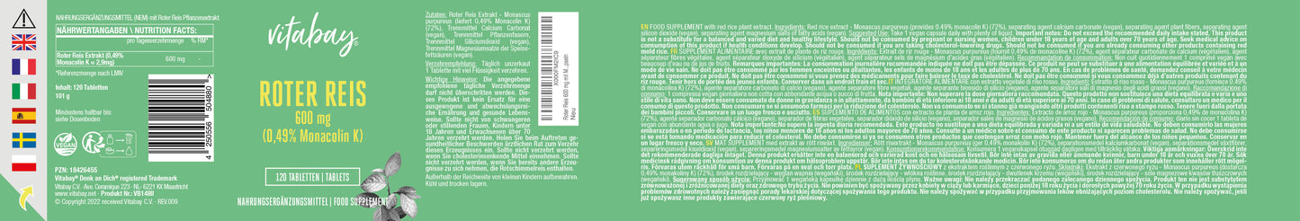 Roter Reis 600 mg mit Monacolin K  - 120 vegane Tabletten