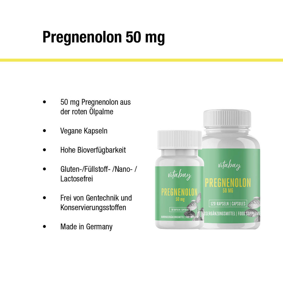Pregnenolon 50 mg - aus Rotem Palmöl Extrakt - 60 vegane Kapseln – Vitabay