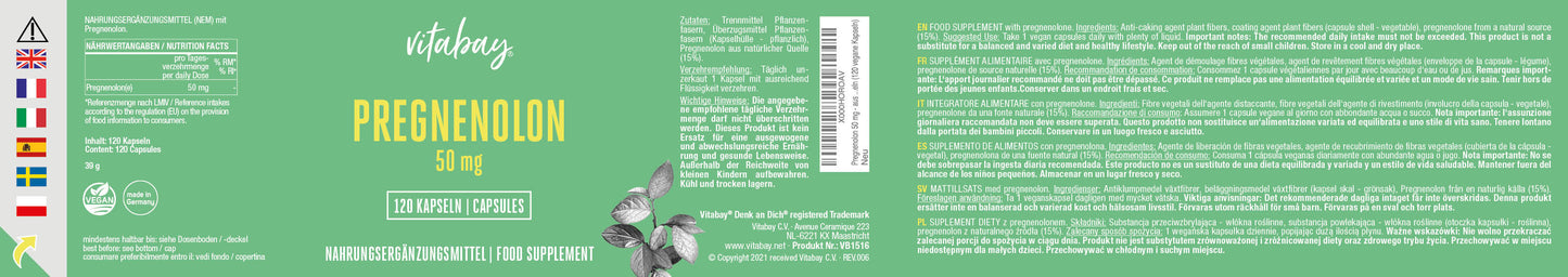 Pregnenolon 50mg - 120 vegane Kapseln