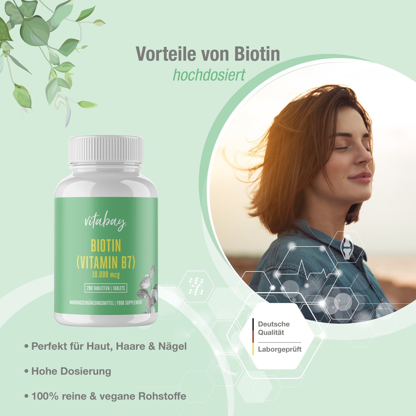 Biotin (Vitamin B7) 10.000 mcg  - 200 vegane Tabletten