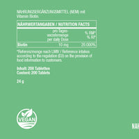 Biotin (Vitamin B7) 10.000 mcg  - 200 vegane Tabletten
