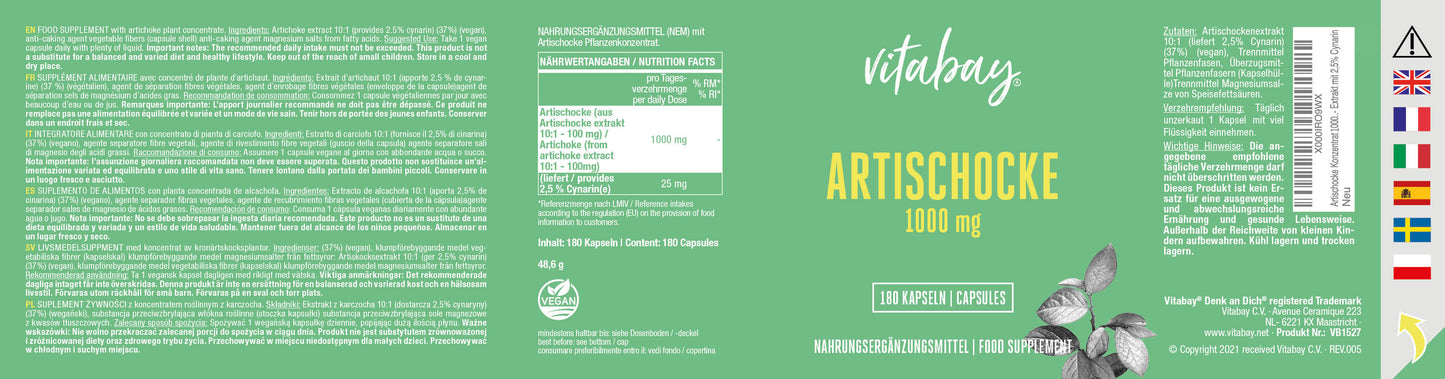 Artischocke 1000 mg - 180 vegane Kapseln