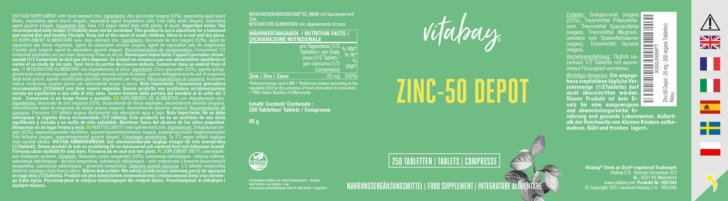 Zinc-50 Depot - 250 vegane Tabletten