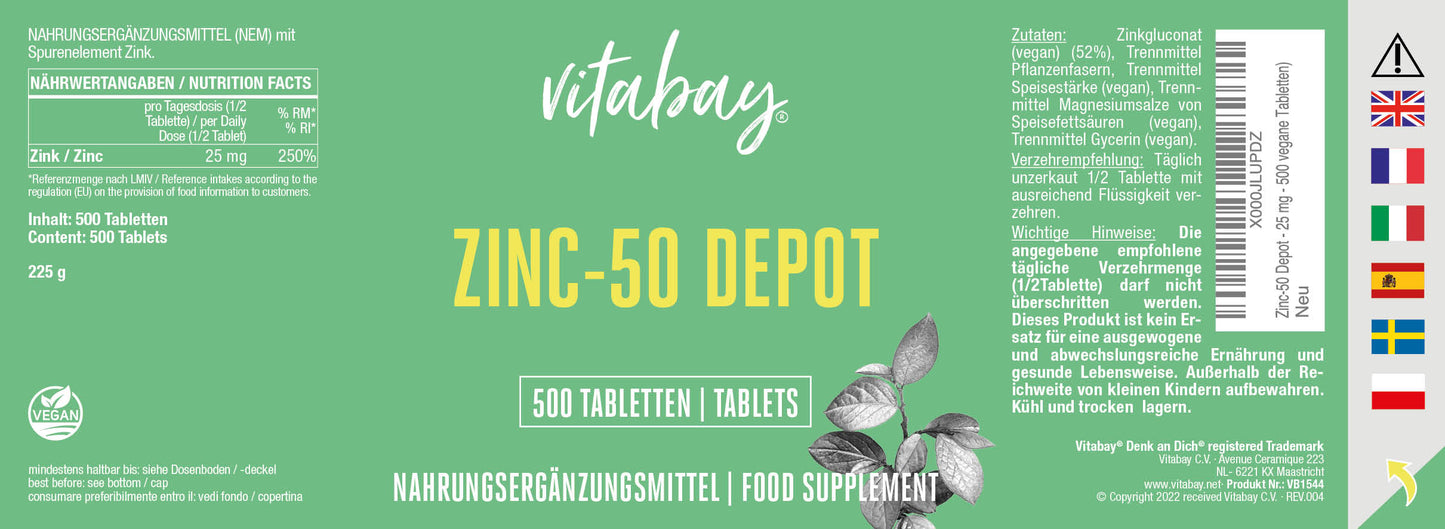 Zink 50mg Depot - 500 vegane Tabletten