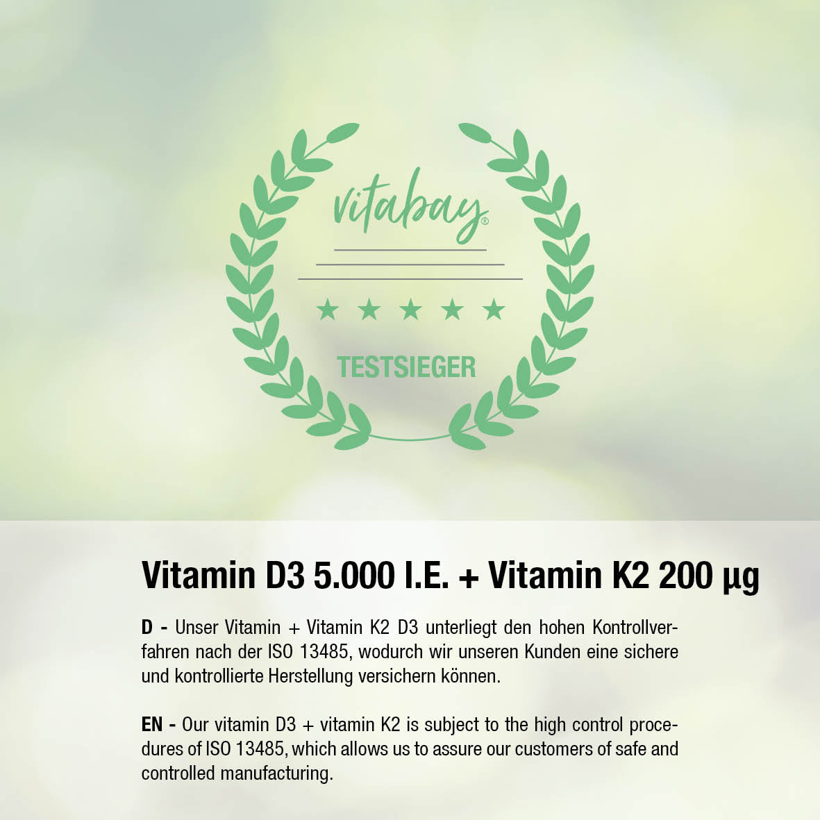 Vitamin D3 Depot 5.000 I.E. + Vitamin K2 200 µg - 100 g veganes Pulver