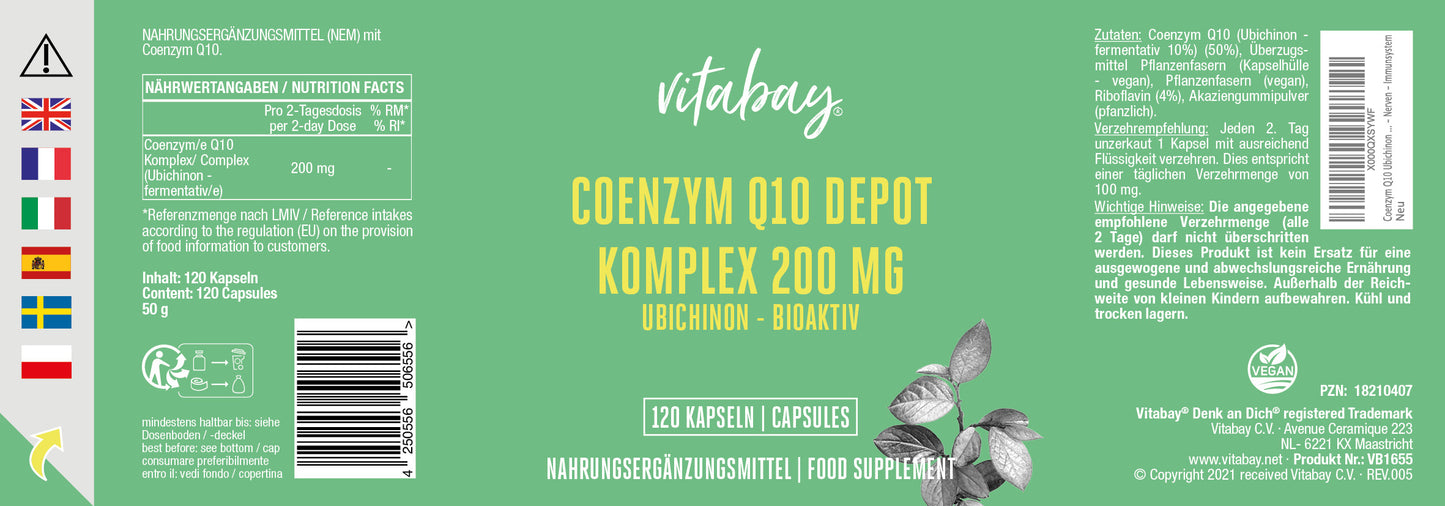 Coenzym Q10 Depot Komplex 200 mg - 120 vegane Kapseln