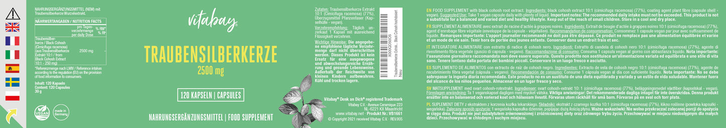 Traubensilberkerze Extrakt 2500 mg - 120 vegane Kapseln