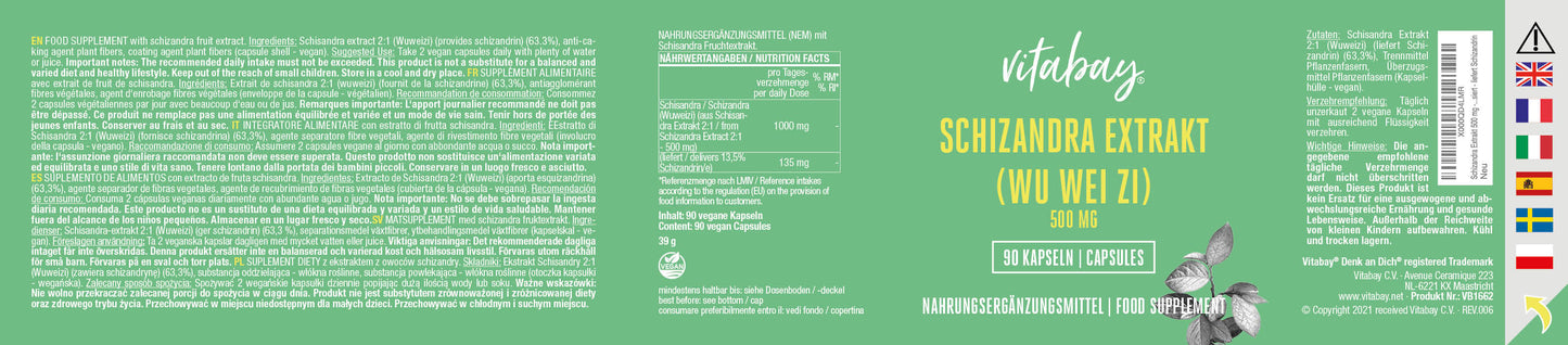 Schizandra Extrakt 500 mg - 90 vegane Kapseln