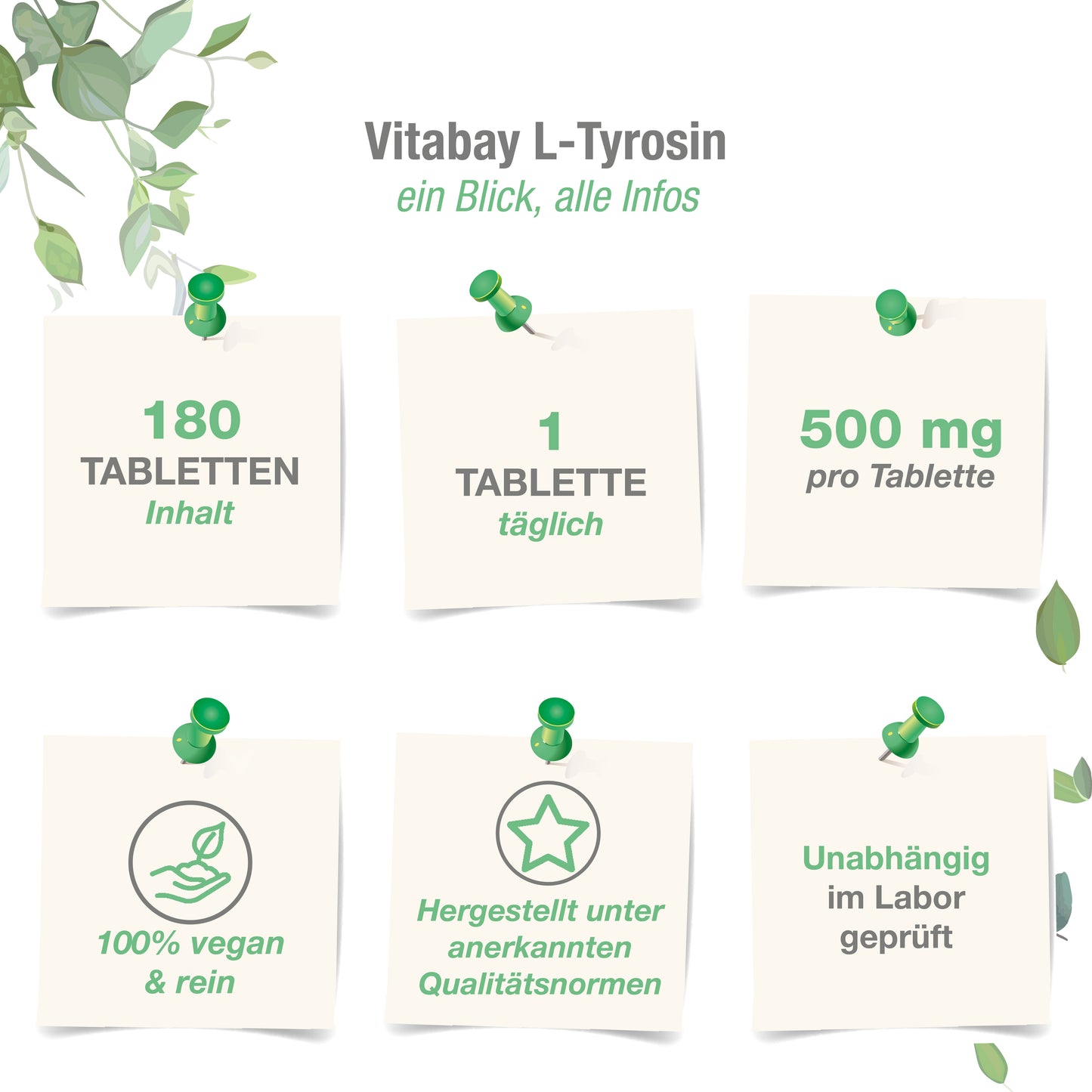 L-Tyrosin 500 mg - 180 vegane Tabletten