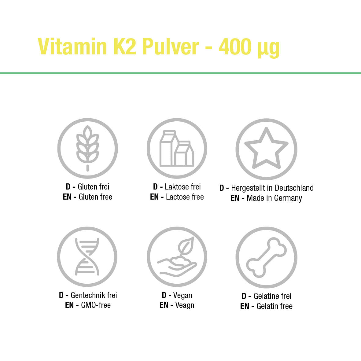 Vitamin K2 Pulver - 400 µg hochdosiert - 365 Portionen Vegan (mit D-Mannose)