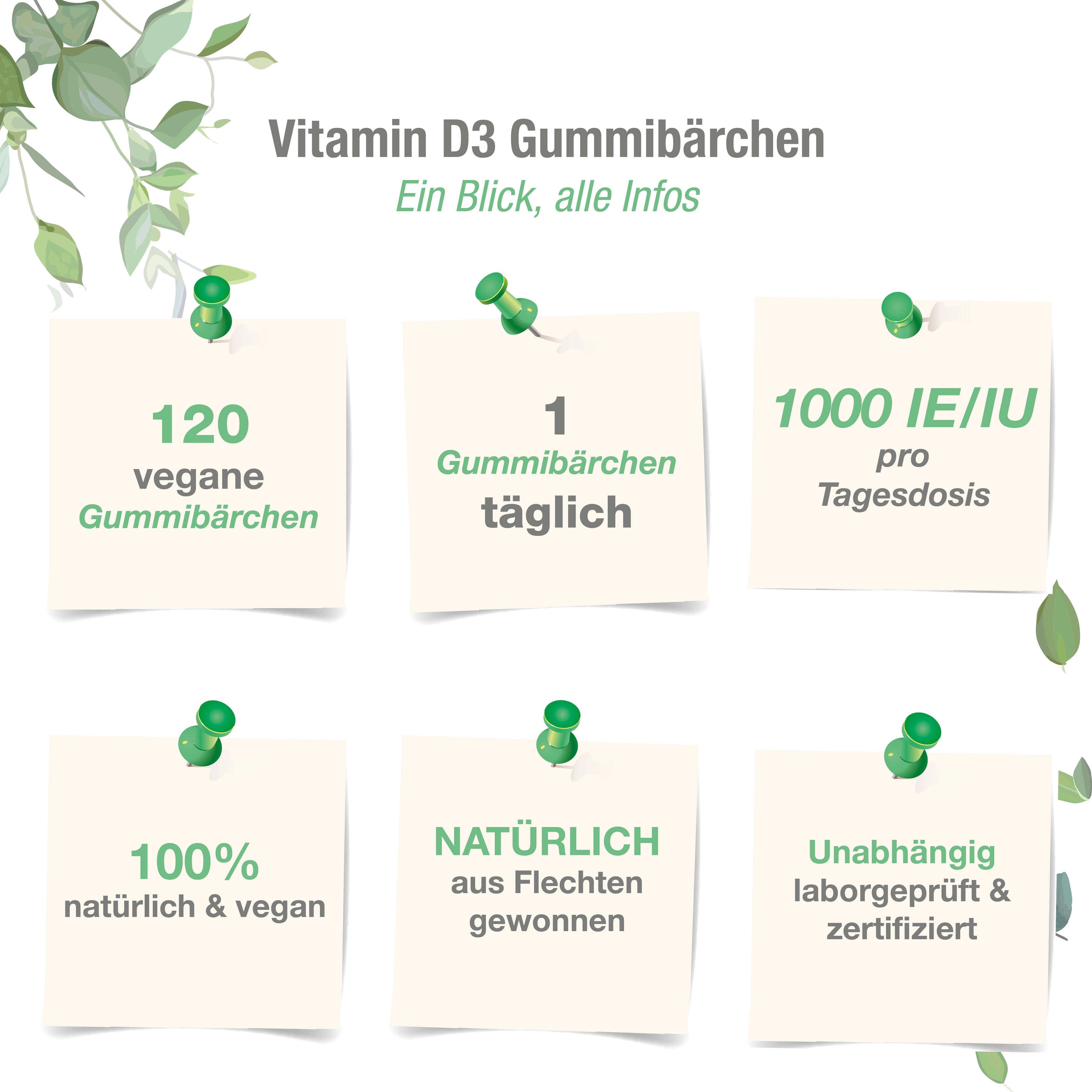 Vitamin D3 1000 IE/IU - 120 vegane Gummibärchen