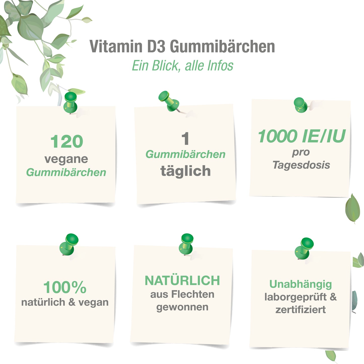 Vitamin D3 1000 IE/IU - 120 vegane Gummibärchen - Orange Geschmack