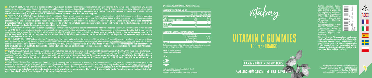 Vitamin C 160 mg - 60 vegane Gummibärchen - Orange Geschmack