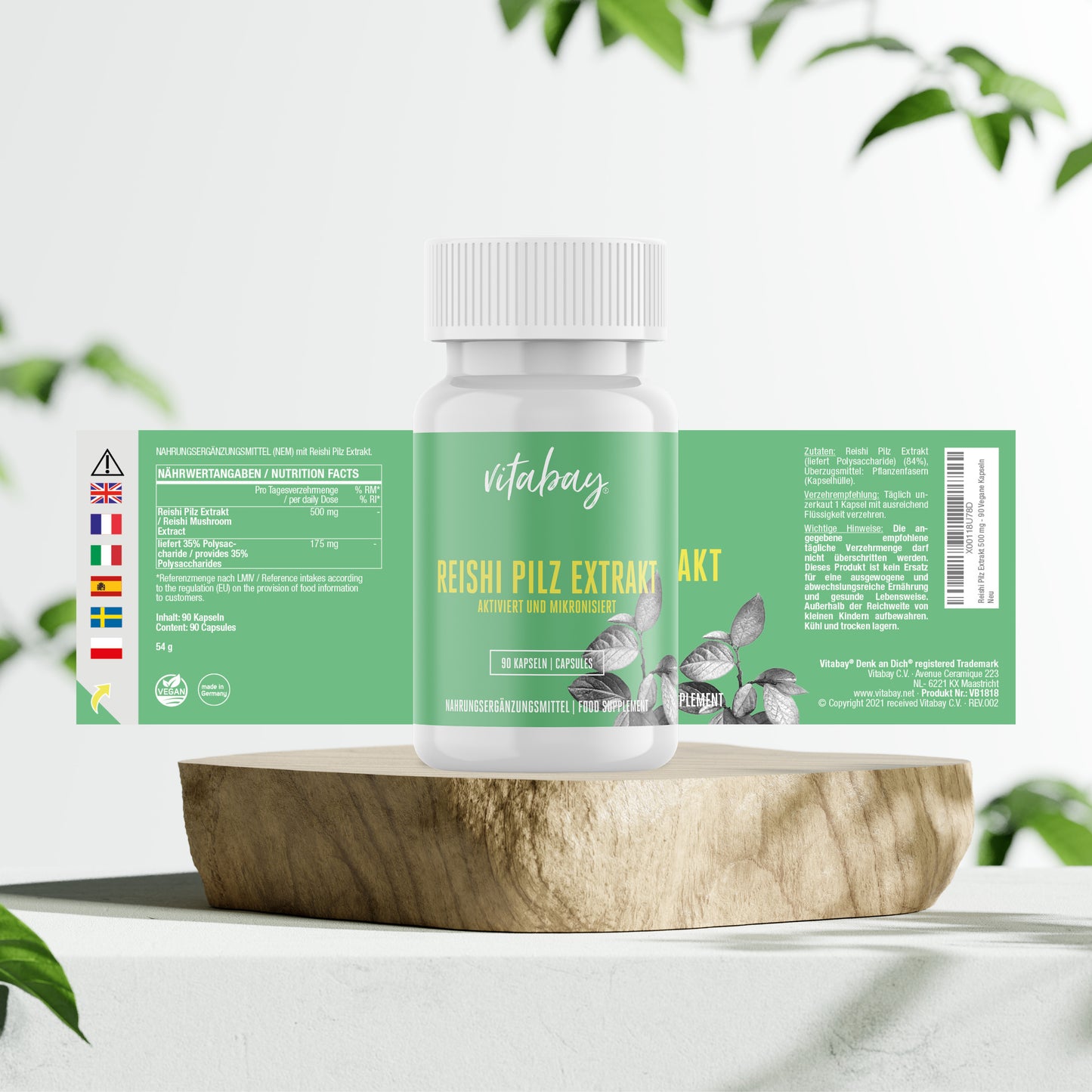 Reishi Pilz Extrakt  500 mg - 90 vegane Kapseln
