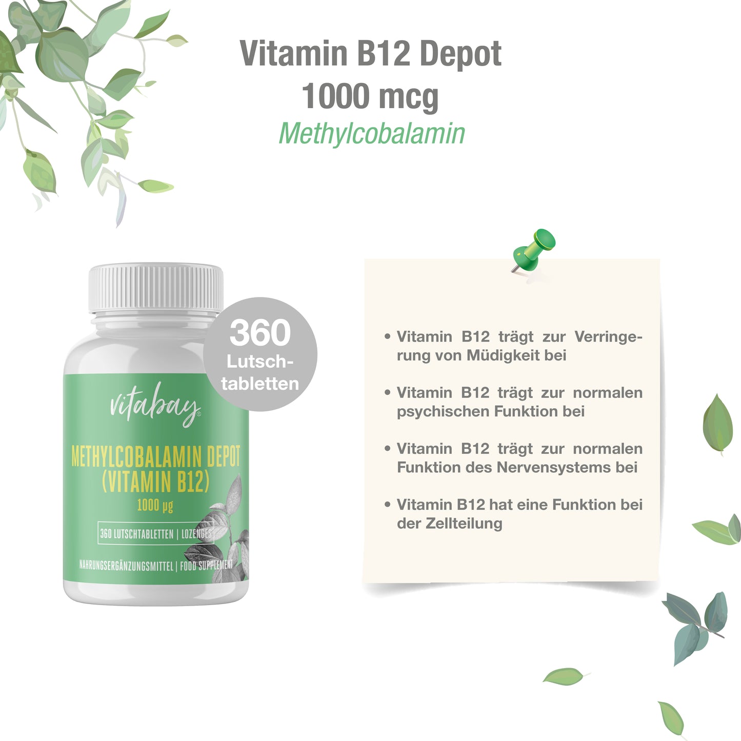 Vitamin B12 Depot 1000 mcg - 360 vegane Lutschtabletten