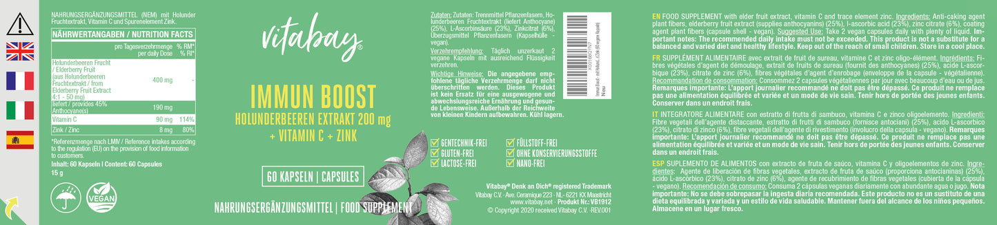 Immun Boost - mit Holunder Extrakt, Vitamin C und Zink- 60 vegane Kapseln