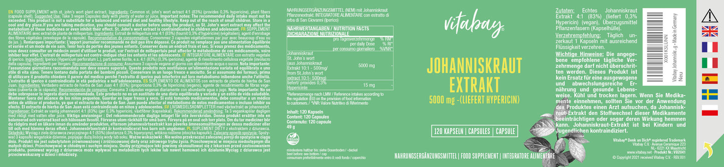 Johanniskraut Extrakt 5000 mg - 120 vegane Kapseln